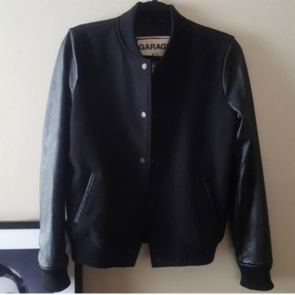 Black Wool and Leather Bomber Jacket - Picture 9 of 12